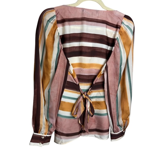 ZARA Silky Striped Pullover Blouse Peasant Sleeves Size Small Boho Chic Artsy - Picture 5 of 8